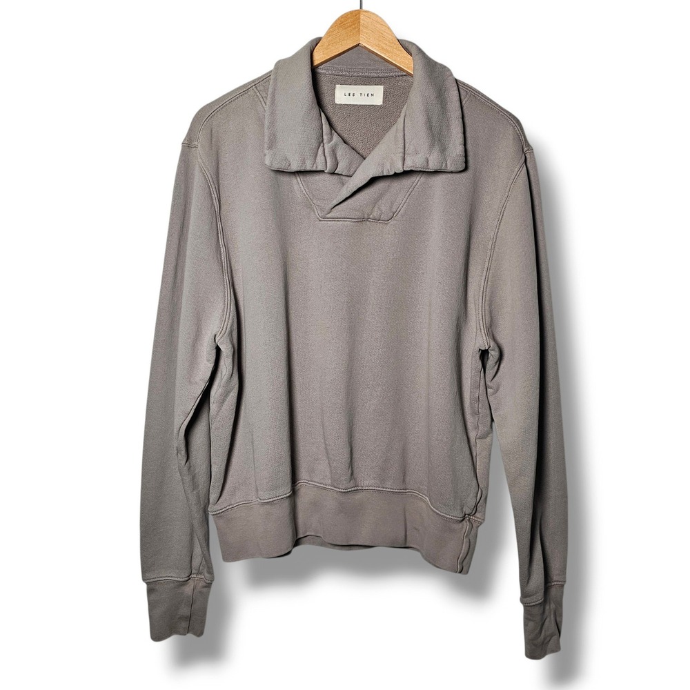 Les Tien Yacht Sweatshirt S Men Grey Shawl Collar Crossover Neck Pullover Lounge